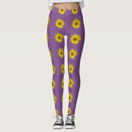 Legging Abelha em um girassol com fundo roxo