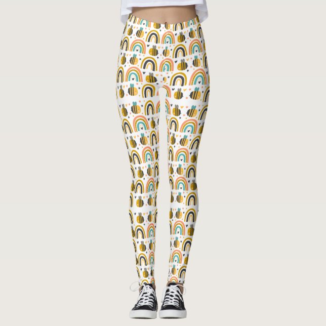 Legging Abelhas de Bumble Cute e Rainbows Padrão (Frente)