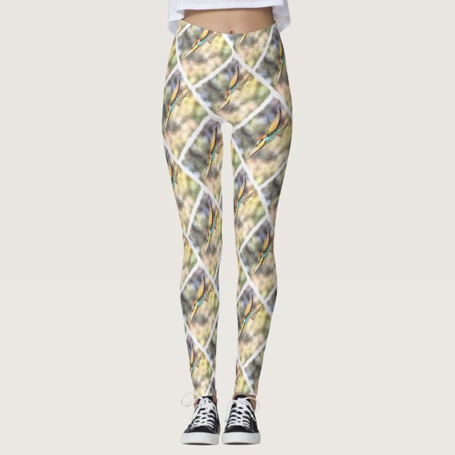 Legging Abelhas Europeias Comem Na Aquarela De Voo (Frente)
