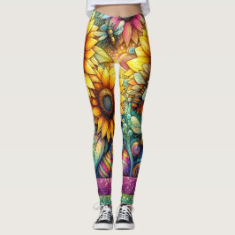 Legging abelhas girassóis florescem, Jardim Boho