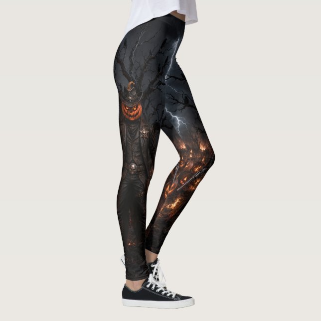 Legging Abóbora Assustadora de Halloween Xerife Cowboy Rel (Direita)