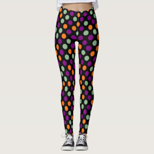 Legging Abóbora, Bolinhas de cor roxa, verde e preta