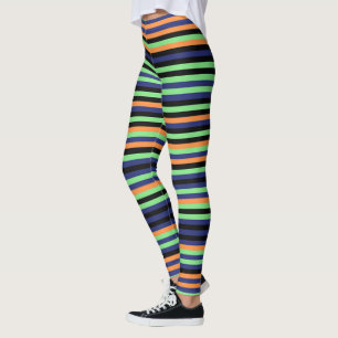 Legging Abóbora-das-bruxas Laranja Azul-preto-e-riscado Mu