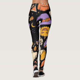 Legging Abóbora de Halloween Assustadora Bruxa Preta