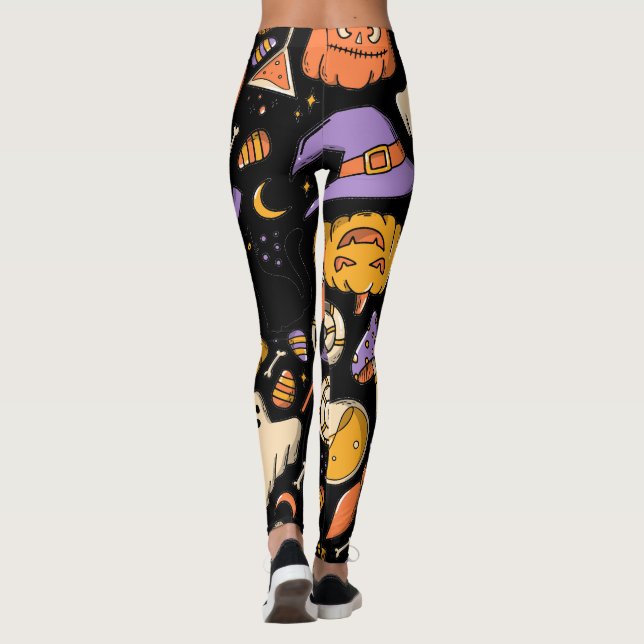 Legging Abóbora de Halloween Assustadora Bruxa Preta (Verso)
