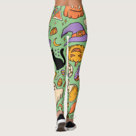 Legging Abóbora de Halloween Assustadora Bruxa Verde
