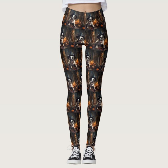 Legging Abóboras Assustadoras de Halloween do Bulldog Fran (Frente)