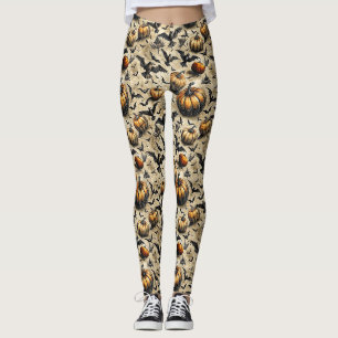 Legging Abóboras de Halloween Vintage Morcegos Corvos Outo