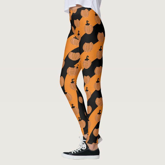 Legging Abóboras de Listras de Halloween Fofo Laranja Pret (Esquerda)