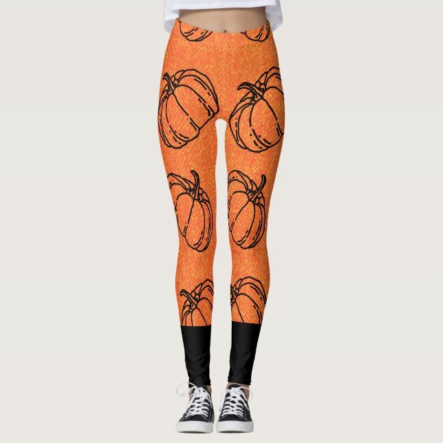 Legging Abóboras de Outono em Design de Denim Laranja com  (Frente)