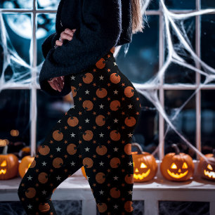 Legging Abóboras e Estrelas de Halloween Pretas