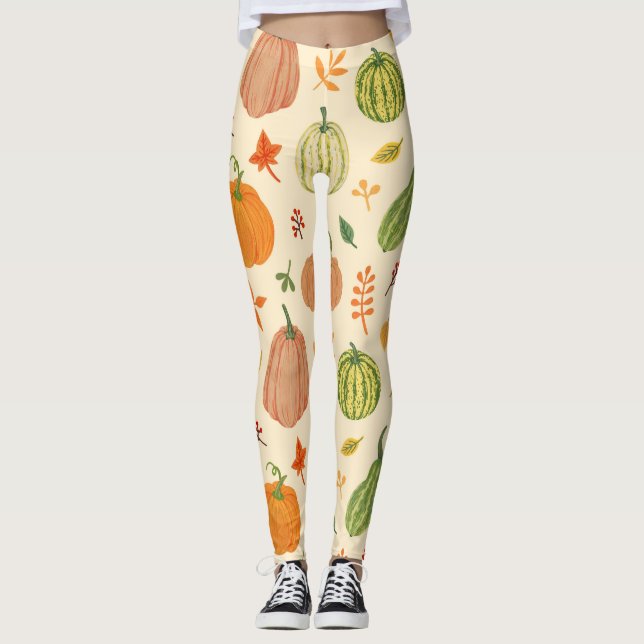 Legging Abóboras verdes e laranja, padrão perfeito. (Frente)