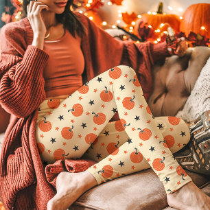 Legging Abóboras Vintage e Estrelas Halloween Creme