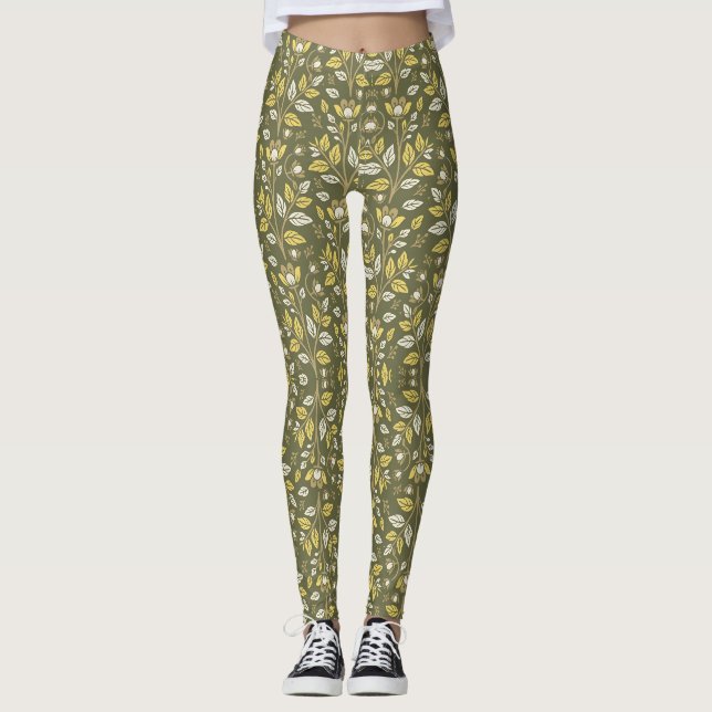 Legging Abraçar a Natureza com Padrões Florais Elegantes (Frente)