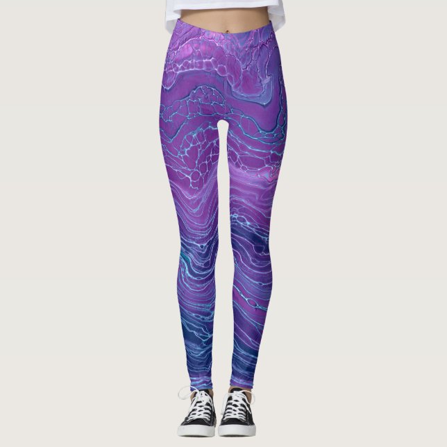 Legging Abstração Acrílica Azul-Violeta-Roxo (Frente)