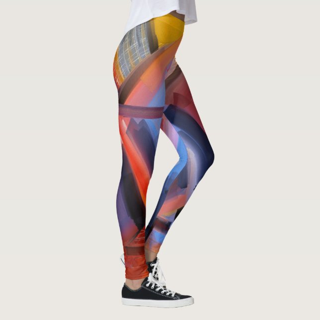 Legging Abstração Azul Cor-de-rosa Cor-de-laranja Vermelha (Direita)