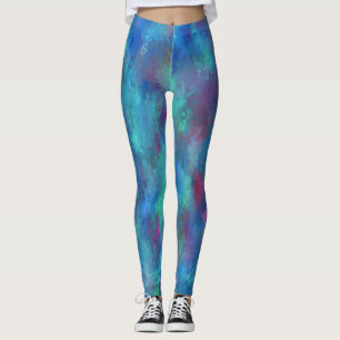 Legging Abstração da Aquarela de Cor Azul-Rosa