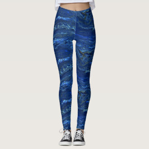 Legging Abstração de Acrírio de Mármore Dourado Azul e Fau