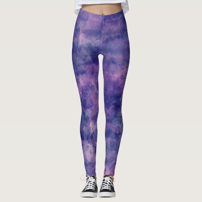 Legging Abstração de Aquarela Rosa-Violeta Azul (Frente)
