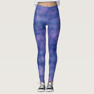 Legging Abstração de Aquarela Rosa-Violeta Azul 