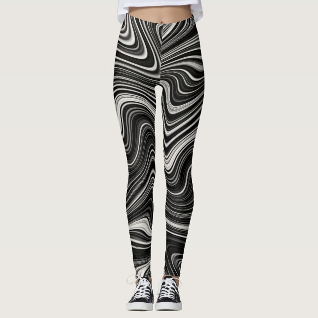 Legging Abstração de onda de zebra branca e negra (Frente)