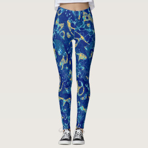 Legging Abstração do Gráfico com Destaque Azul e Amarelo d