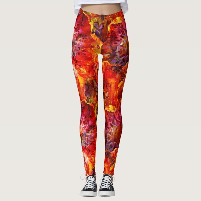 Legging Abstração Floral Vermelha Texturas Vermelhas (Frente)