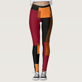 Legging Abstração Geométrica Laranja Vermelho Preto