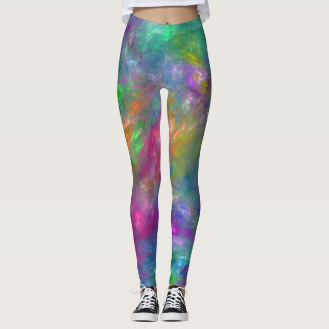 Legging Abstração Laranja Verde Azul-Magenta (Frente)