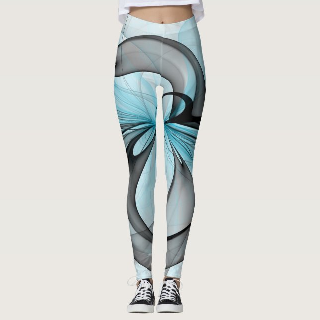 Legging Abstract Anthracite Gray Blue Modern Fractal Art (Frente)