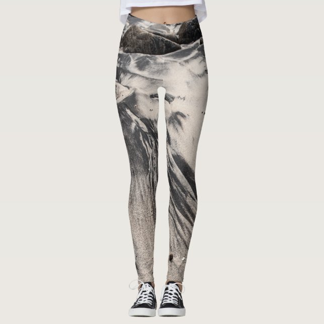 Legging Abstract Black and White Sand Textures with Rocks  (Frente)