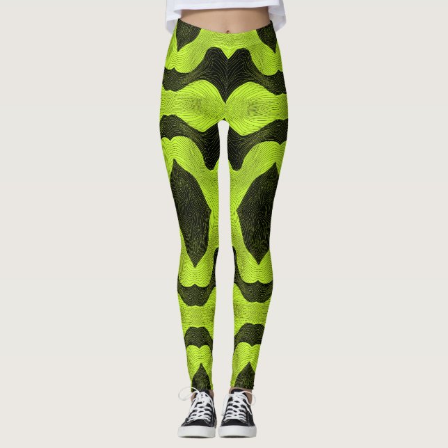 Legging Abstract Cyber Pattern | Neon Lime & Black (Frente)