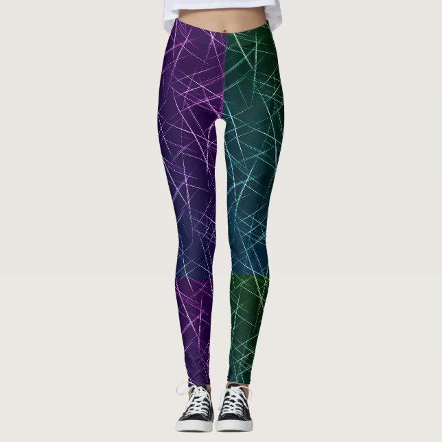 Legging Abstract Cyber Pattern | Purple & Emerald Grid (Frente)