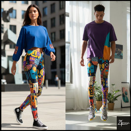 Legging Abstract Folk Art Geometric Quilt Mosaic