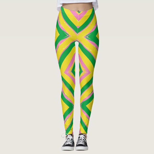 Legging Abstract Geometric Pattern | Green, Yellow & Pink (Frente)