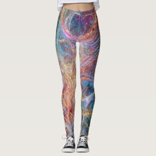Legging Abstract Glowing Digital Neural Network and Cosmic