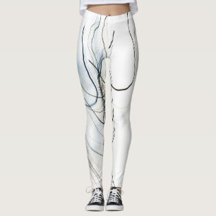 Legging Abstract Minimalist Calligraphy Light Trails on Wh