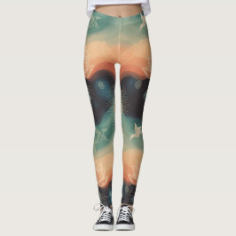 Legging Abstract Nature: Minimalist Lotus & Bird Design