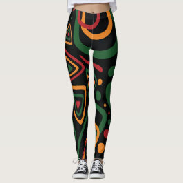 Legging Abstract Tribal Shapes Pattern in Red, Gold, Green