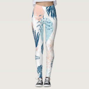 Legging Abstracto Praia Náutica Azul Pêssego Desgastado (1