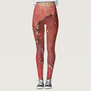 Legging Abstrato Alcool Tinta Brilhante Vermelho e Dourado