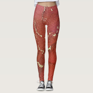 Legging Abstrato Alcool Tinta Brilhante Vermelho e Dourado