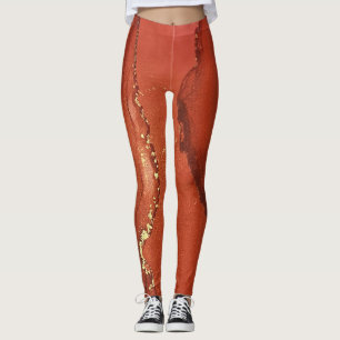 Legging Abstrato Alcool Tinta Brilhante Vermelho e Dourado