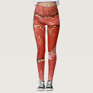 Legging Abstrato Alcool Tinta Brilhante Vermelho e Dourado