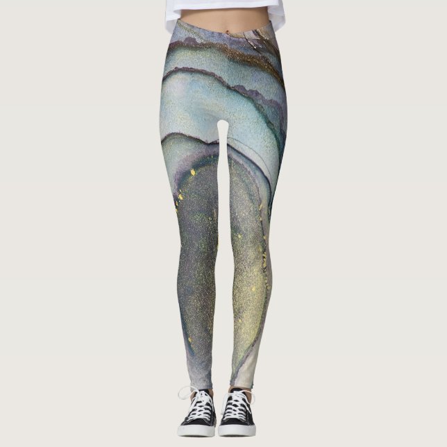 Legging Abstrato Alcool Tinta de Teto Roxo Cinza Dourado (Frente)