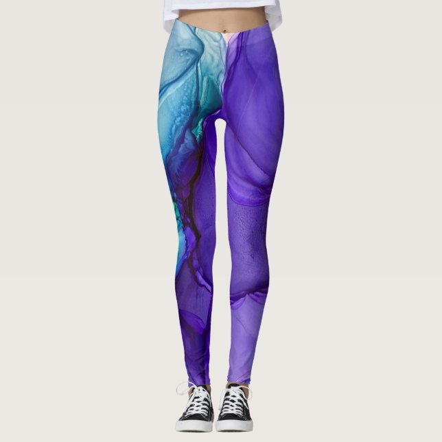 Legging Abstrato Alcool Tinta Rich Teal & Purple (Frente)