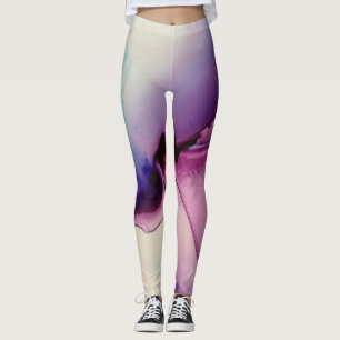 Legging Abstrato Álcool Tinta Rosa Púrpura Azul Branco