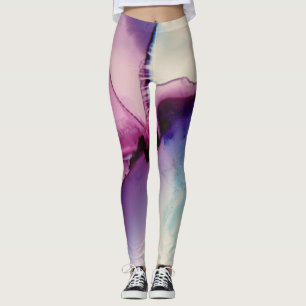 Legging Abstrato Álcool Tinta Rosa Púrpura Azul Branco