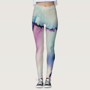 Legging Abstrato Álcool Tinta Rosa Púrpura Azul Branco