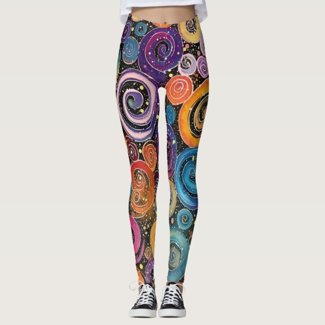 Legging Abstrato Arco-Íris Design Cósmico (Frente)